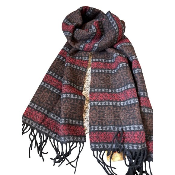 Sykt Pashmina 100% Wool Patterned Fringe Scarf - Picture 3 of 6